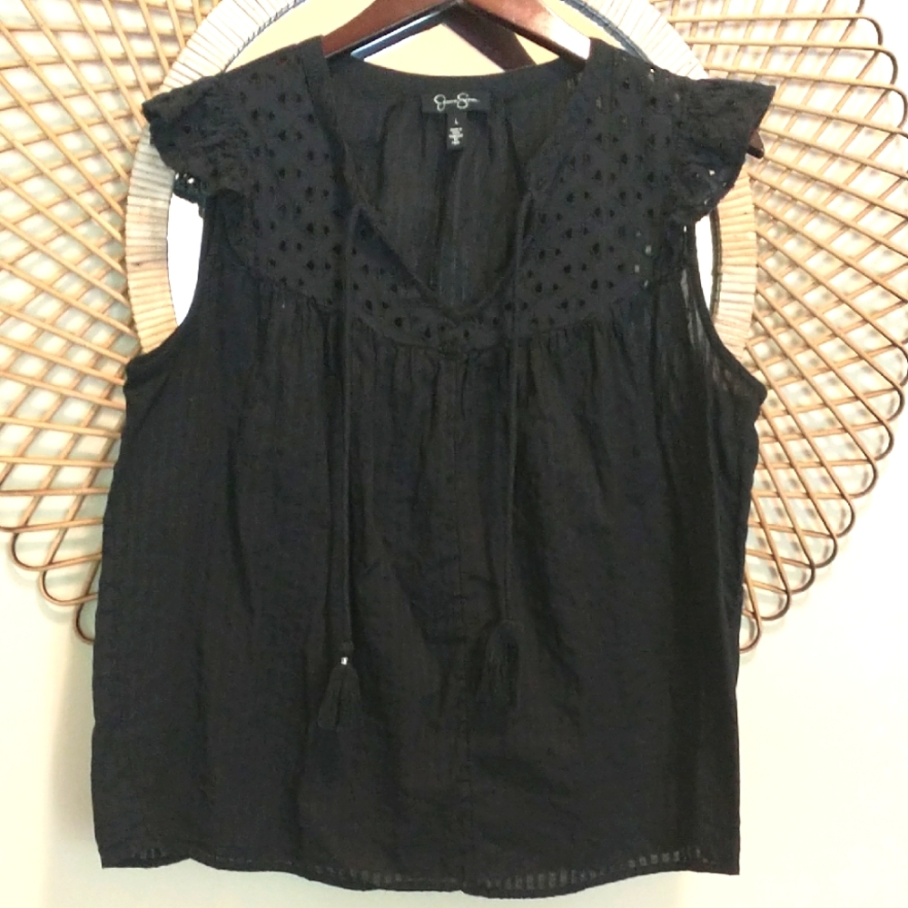 Jessica Simpson Flutter Sleeve Sleeveless Top Size Large Black